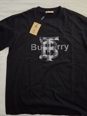 Burberry Black Plaid TB Monogram Tee
